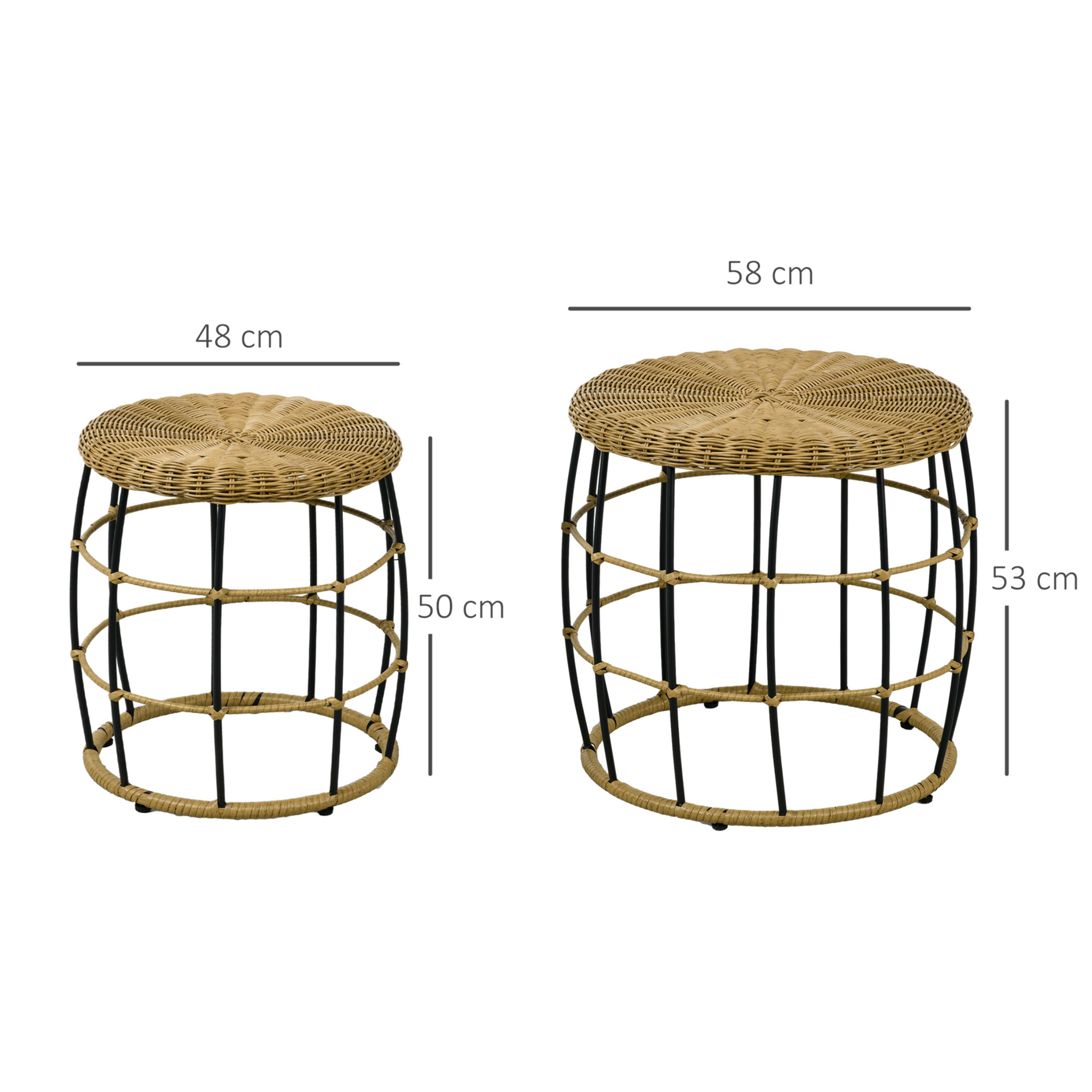 Tables basses gigognes de jardin style cosy chic lot de 2 tables basses encastrables résine tressée aspect rotin