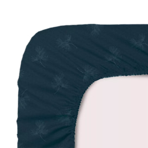 Drap housse b35 satin de coton imprimé bleu Marronniers bleu