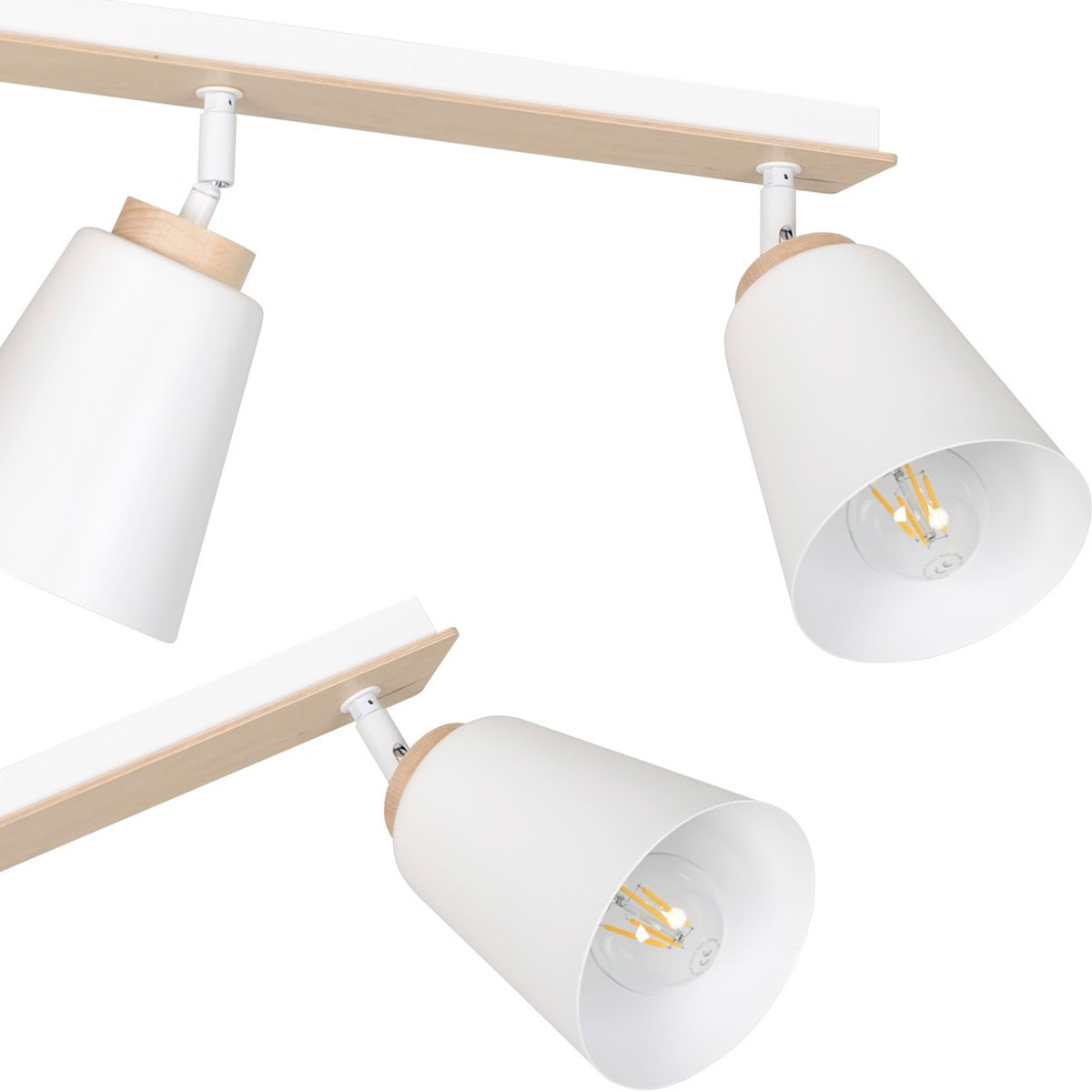 Faretto a soffitto ATLAS in acciaio bianco e legno naturale