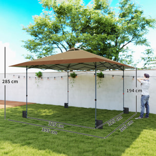 Carpa Plegable Pop-up Gazebo 4x4 m, Cenador Plegable con Bloqueo Central, UPF50+, Altura Ajustable, 4 Bolsas de Arena y Bolsa de Transporte con Ruedas, para Camping, Fiestas, Beige y Café