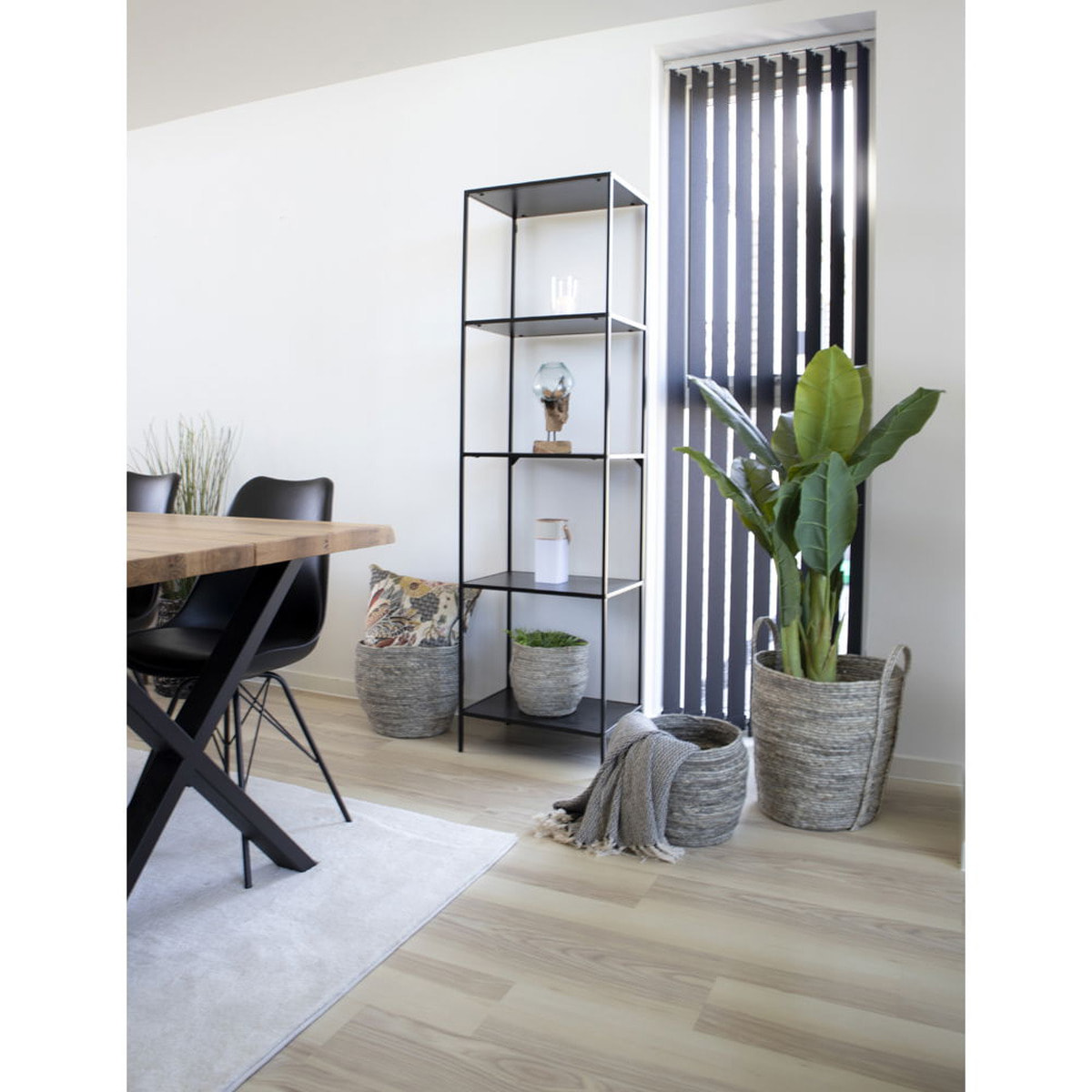 Libreria Vita a 5 ripiani in nero con struttura in acciaio, 51×36×170 cm