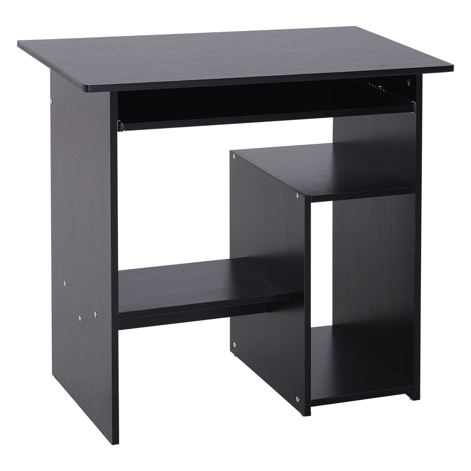 Bureau informatique compact 80 x 45 x 75 cm - espace unité centrale, étagère, tablette clavier - effet bois noir