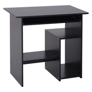 Bureau informatique compact 80 x 45 x 75 cm - espace unité centrale, étagère, tablette clavier - effet bois noir