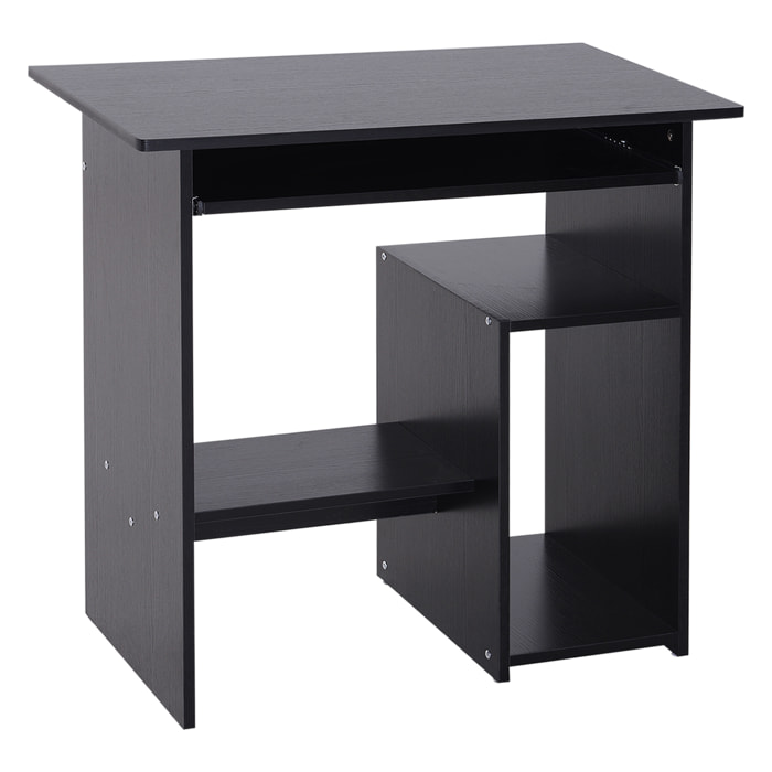 Bureau informatique compact 80 x 45 x 75 cm - espace unité centrale, étagère, tablette clavier - effet bois noir