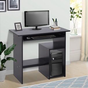 Bureau informatique compact 80 x 45 x 75 cm - espace unité centrale, étagère, tablette clavier - effet bois noir