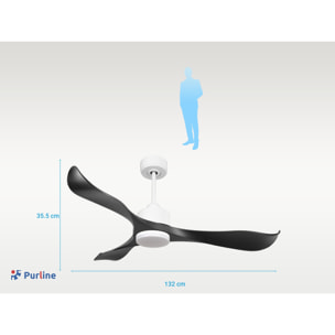 Ventilador de techo Reversible Termostato Dimable Wifi Motor DC Techos Inclinados Mando a Distancia Luz tres tonos Adaptador 2/3 Aspas Hypersilence Memoria UtilaD132C03LED64933 PURLINE
