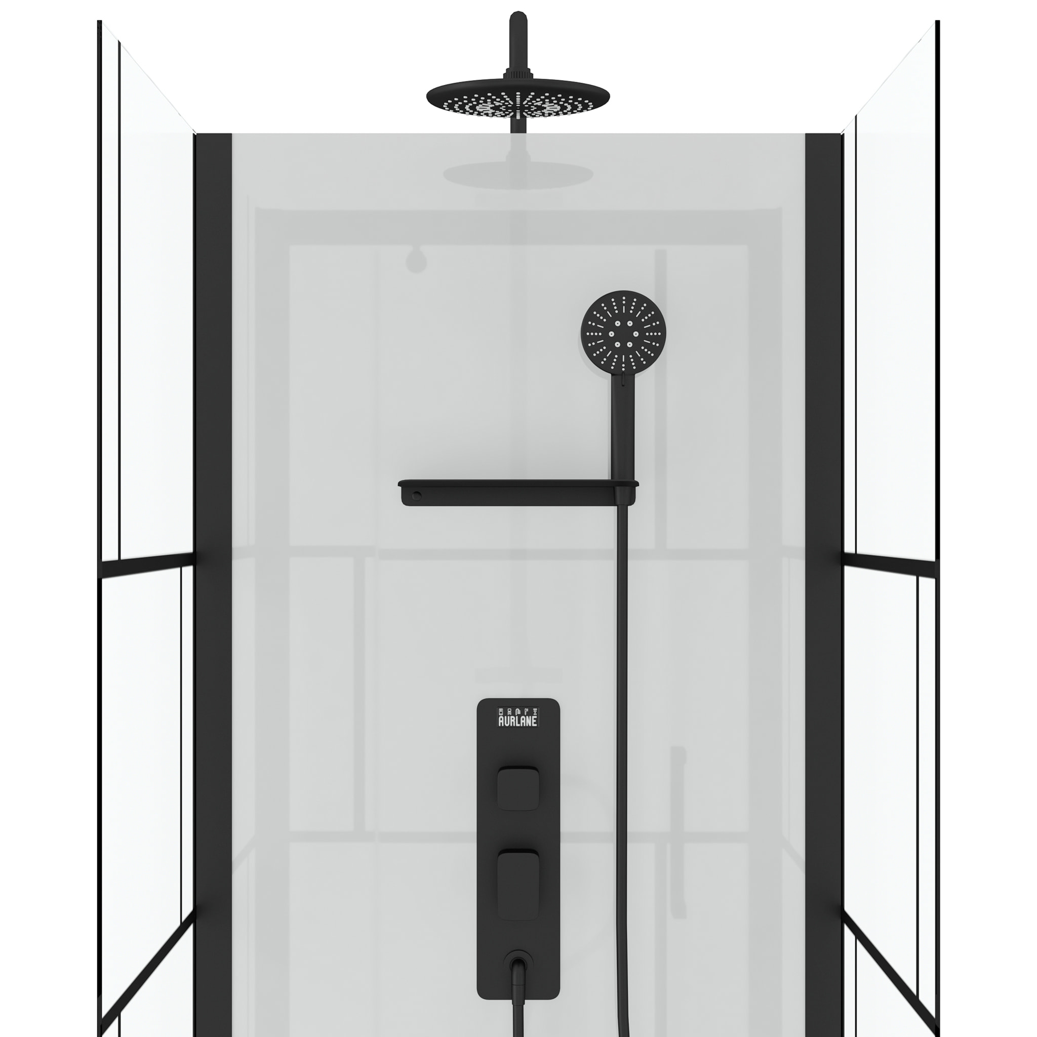Cabine de douche Carrée 80x80x213 cm - Porte pivotante - Fond Blanc et Profilés Noir Mat - RUBIQ