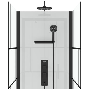 Cabine de douche Carrée 80x80x213 cm - Porte pivotante - Fond Blanc et Profilés Noir Mat - RUBIQ
