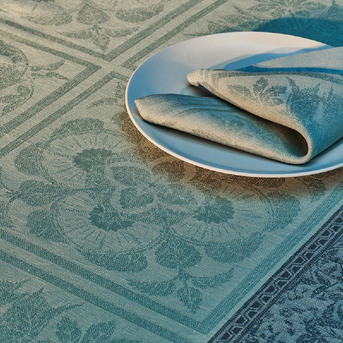 Serviette pur lin motif jacquard vert Harmonie opaline