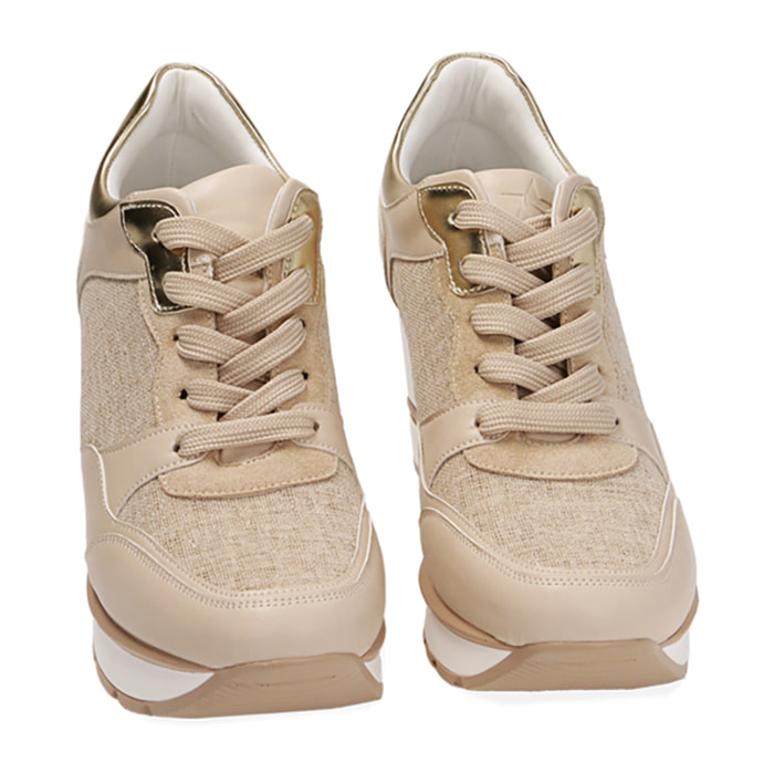 Zapatillas beige, tacón de cuña 8,5 cm