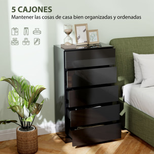 Cómoda con 5 Cajones Cómoda de Dormitorio Moderna con Diseño Anti-vuelco Cajonera para Salón Pasillo 55x34x100 cm Negro Brillo