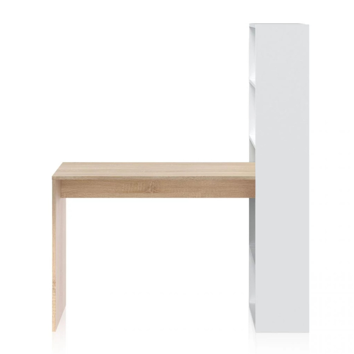 Mesa de escritorio con estantería Duplo Blanco Artik (Blanco Mate) - Roble Canadian