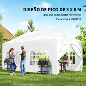 Carpa Plegable 6x3 m, Pop-up, con 6 Laterales Extraíbles, Cenador de Jardín con Altura Ajustable, Ventanas, Bolsa de Transporte, UPF30+, Gazebo para Camping, Fiestas, Exterior, Gris Claro