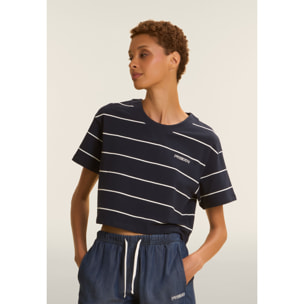 T-shirt Cropped con Maniche ampie e Fantasia a Righe