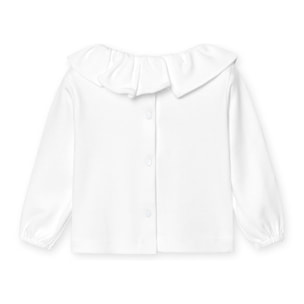 Camisa manga larga cuello volante Blanco