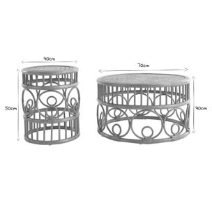 Tables basses rondes en rotin et bambou D70 cm et D40 cm (lot de 2) SORAYA