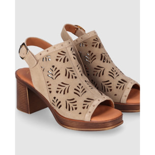 Sandalias de Serraje - Piedra - Tacón: 6 cm