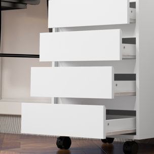 Caisson de bureau rangement bureau sur roulettes 4 tiroirs coulissants MDF blanc