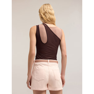 Motivi - Top in jersey con canotta in tulle - Marrone