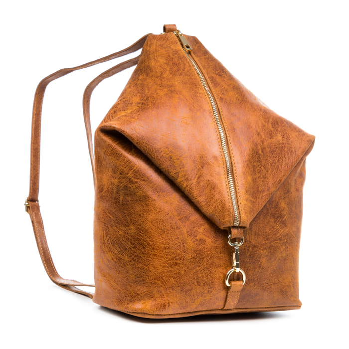 FIRENZE ARTEGIANI Lorena Borsa Zaino da Donna. Vera Pelle Scamosciata Stone Washed Made in Italy 29x12x35 Cm. colore marrone