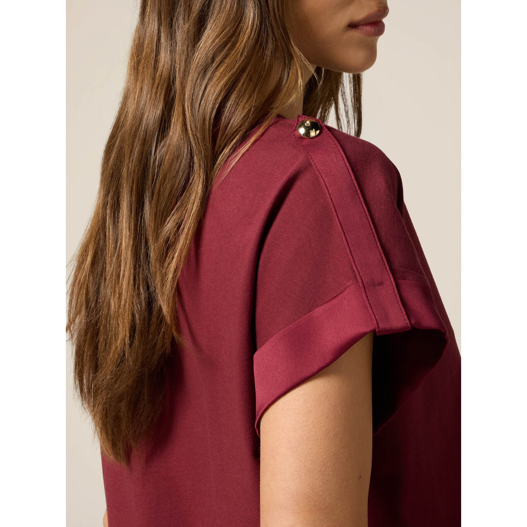 Oltre - T-shirt in jersey con profili in raso - Bordeaux