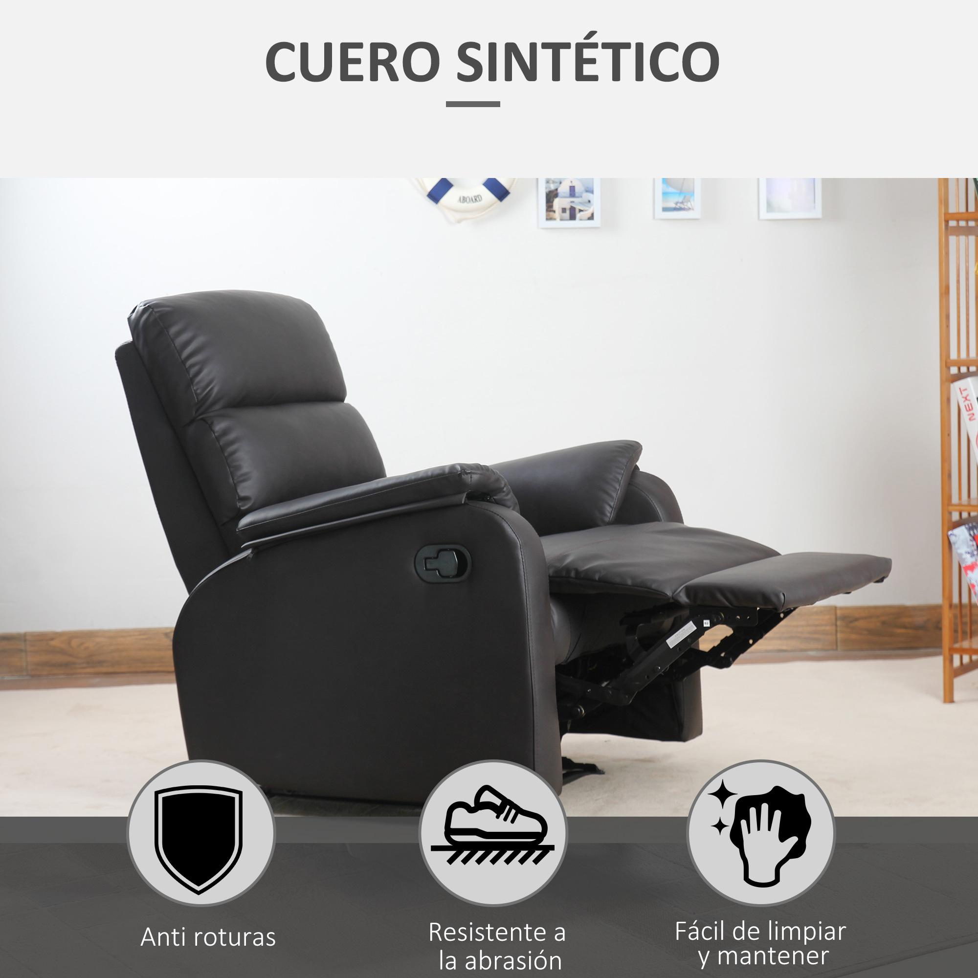 Sillón Relax Reclinable Manual Tapizado en PU con Reposapiés Retráctil Asiento y Respaldo Extra Acolchados para Salón Oficina Dormitorio 75x92x99 cm Marrón