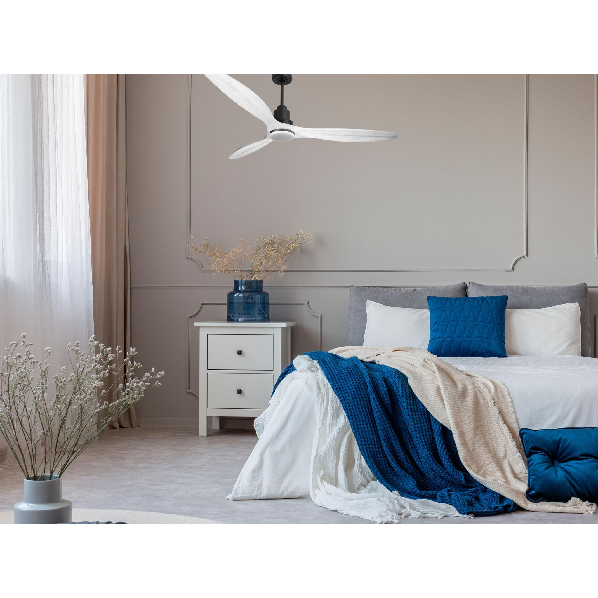 Ventilateur de plafond Réversible  Thermostat Dimmable Wifi Moteur à courant continu Toits en pente Télécommande Lumière à trois tons Hypersilence Mémoire