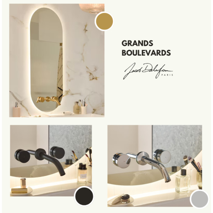 Miroir LED ovale 3 trous + mitigeur lavabo encastré 3 trous Grands Boulevards chrome