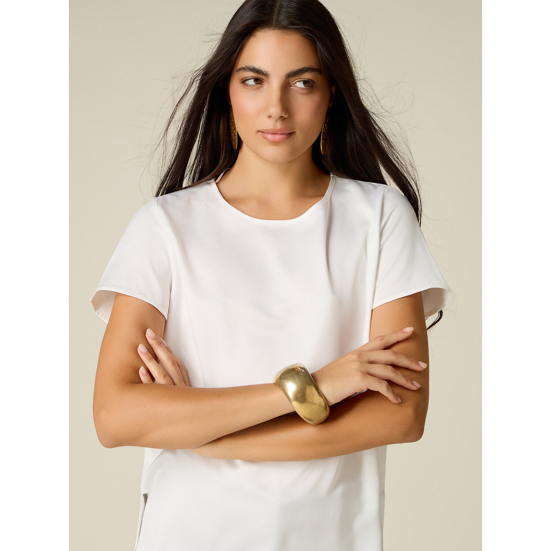 Oltre - T-shirt bimaterica - Bianco