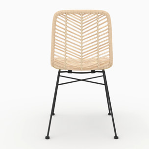 Lot de 2 chaises en rotin naturel et pieds en métal noir - Tamara