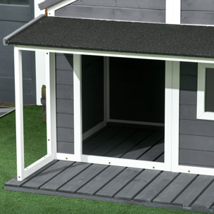 Niche pour chien extérieur terrasse et toit bitumé bois gris