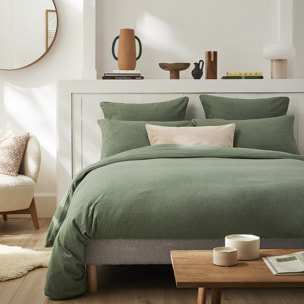 Housse de couette unie en flanelle de coton, FRISSON, Vert Lichen