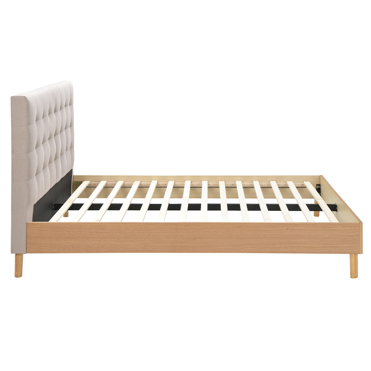 Lit 2 places 160x200 cm en bois et tissu beige LYNN