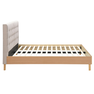 Lit 2 places 160x200 cm en bois et tissu beige LYNN