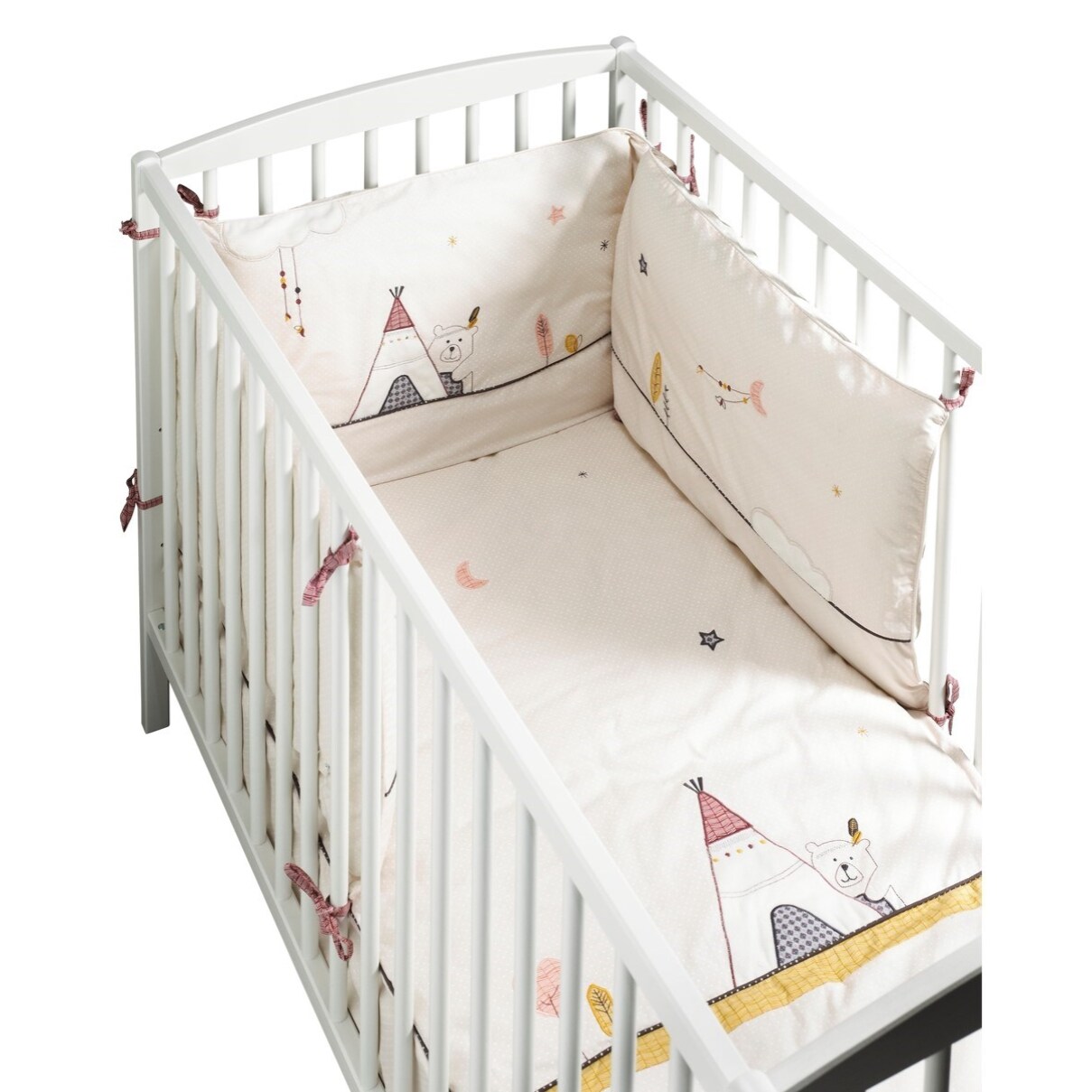 Tour de lit bébé déhoussable 180x40cm en coton beige