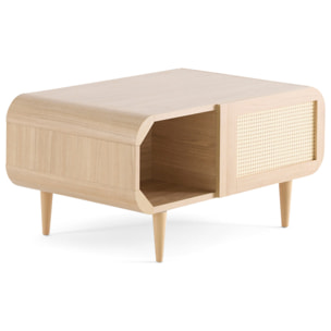 Mathilde - table basse - effet bois et cannage - 1 niche - 100 cm - Bois