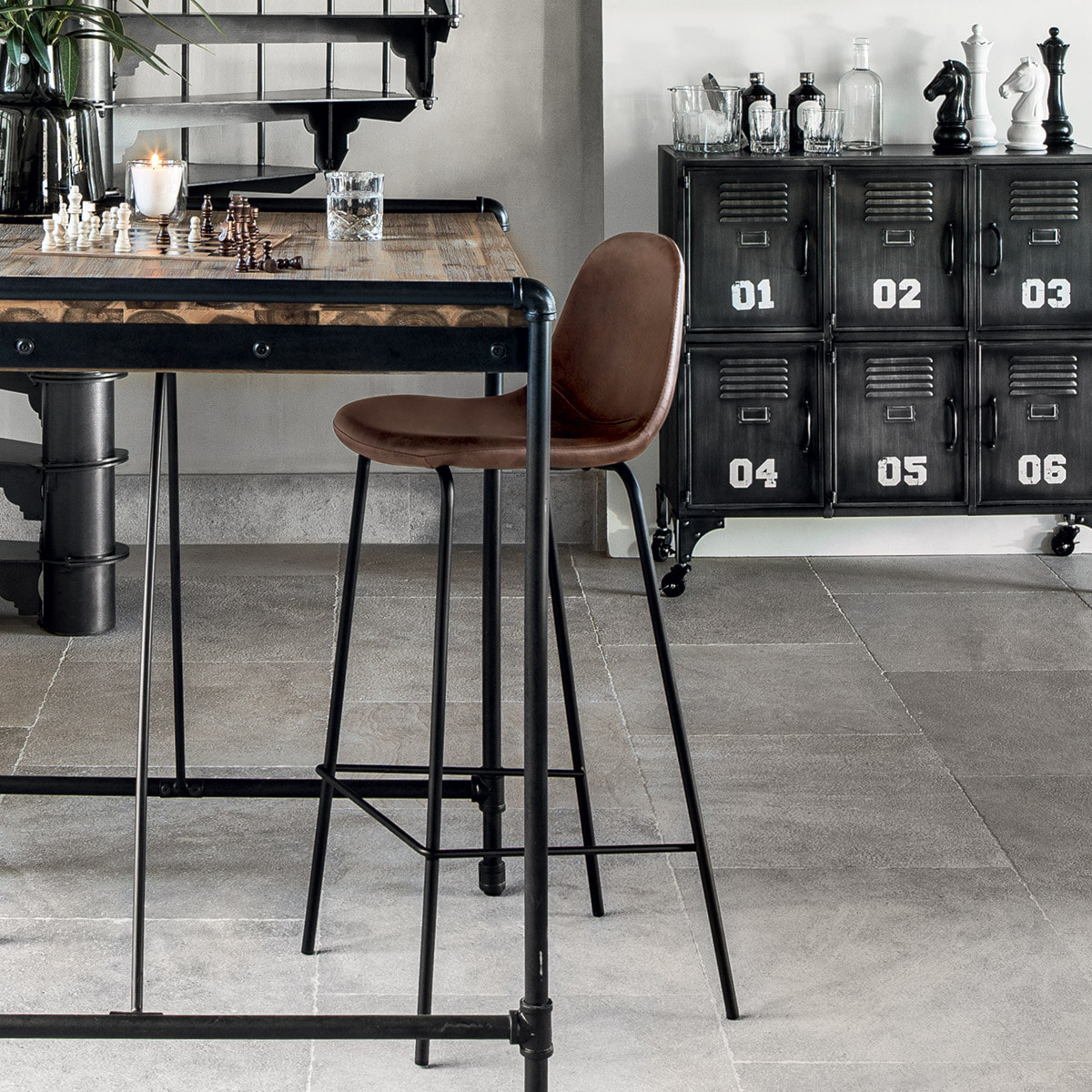 Lot de 2 tabourets de bar "Vladi" cognac effet cuir