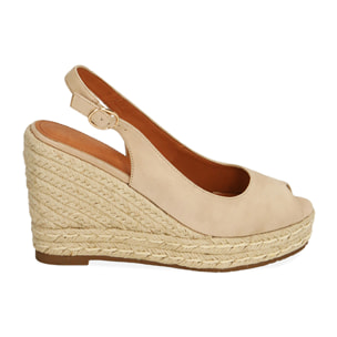 Sandalias beige microfibra cuña 10,5 cm