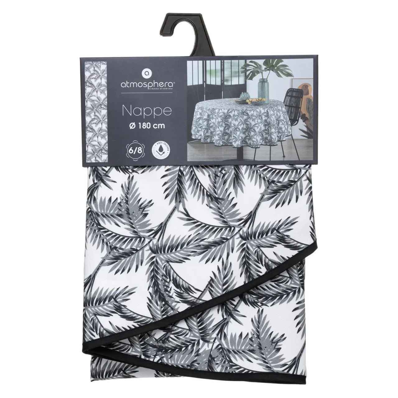 Nappe anti-tache "Palmier" gris ardoise D180cm