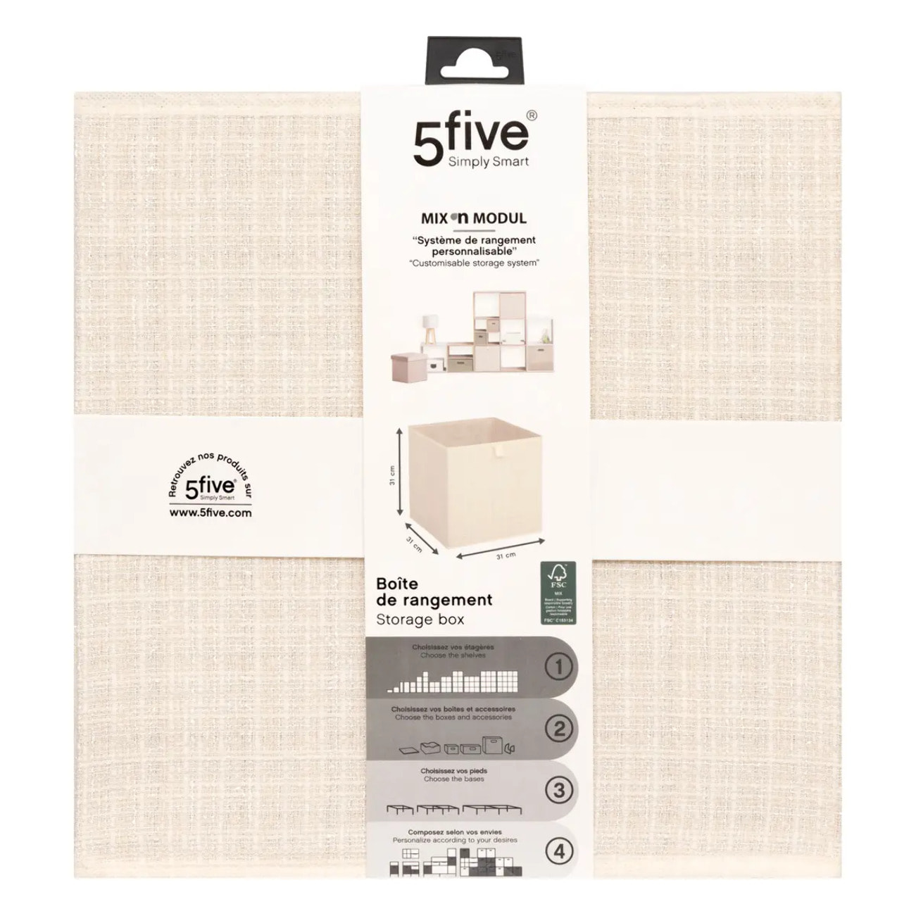 Boîte de rangement "Mix  n  Modul" tweed beige 31x31cm