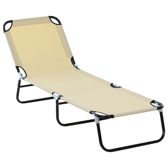 Tumbona Plegable Reclinable con ángulo Ajustable de 5 Posiciones para Jardín Exterior Piscina Terraza Camping Carga 120 kg 188x56x28 cm Beige