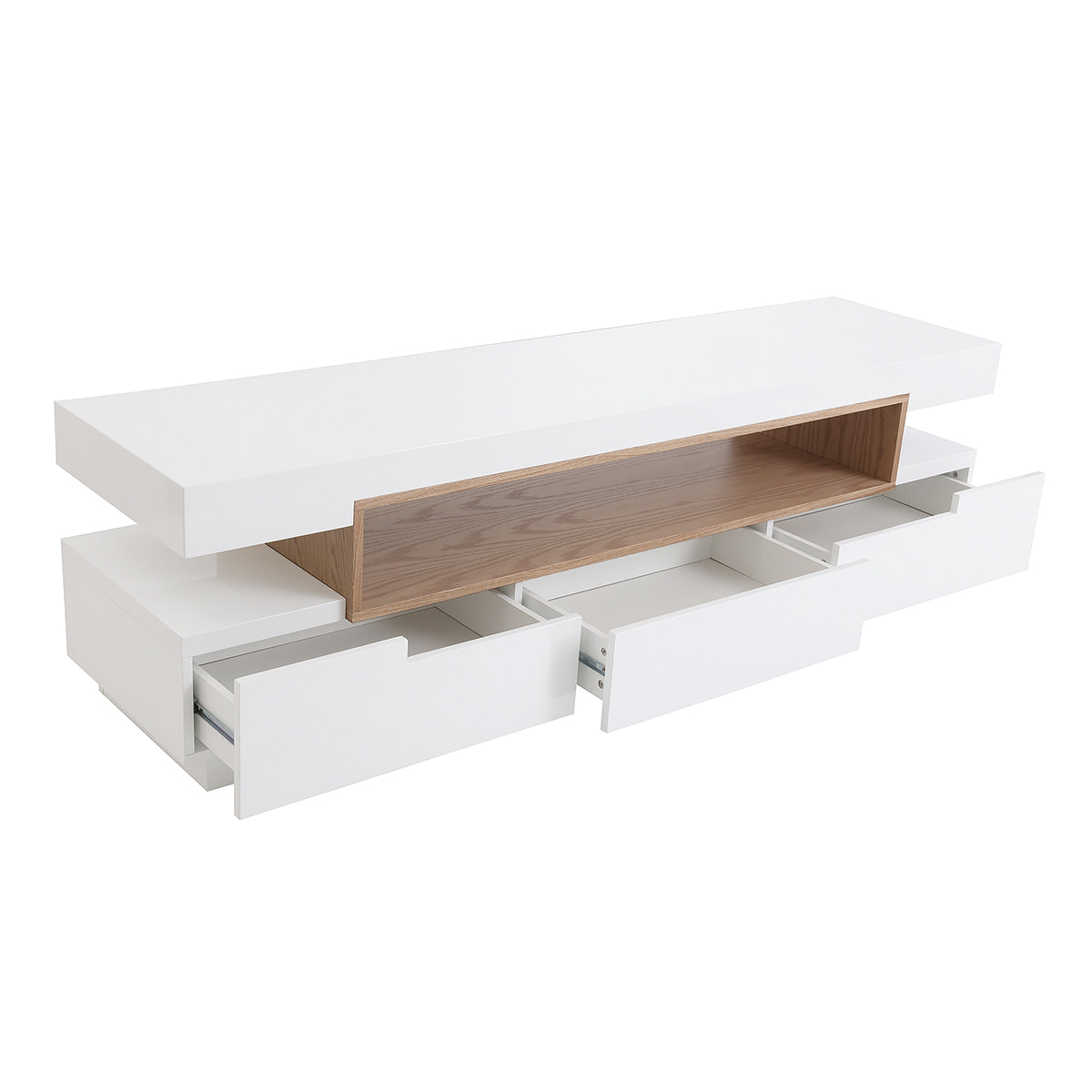 Meuble TV design blanc et bois L200 cm LIVO