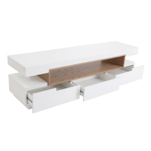Meuble TV design blanc et bois L200 cm LIVO
