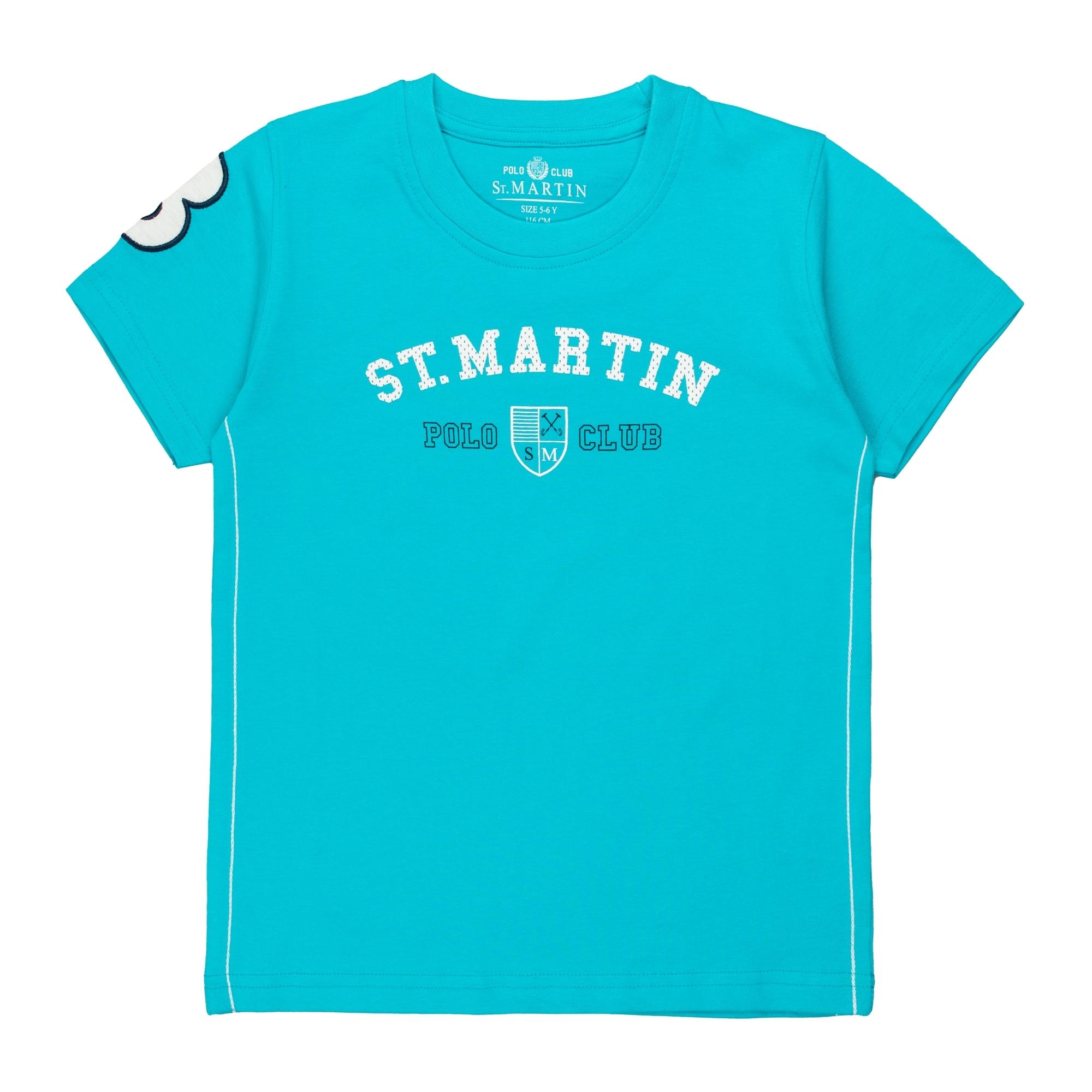 T-shirt jersey con logo davanti e ricamo su manica Polo Club St Martin Turchese