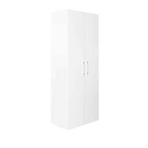 Armadio 2 ante battenti, bianco frassinato, cm 91x247x58, con tubo appendiabiti