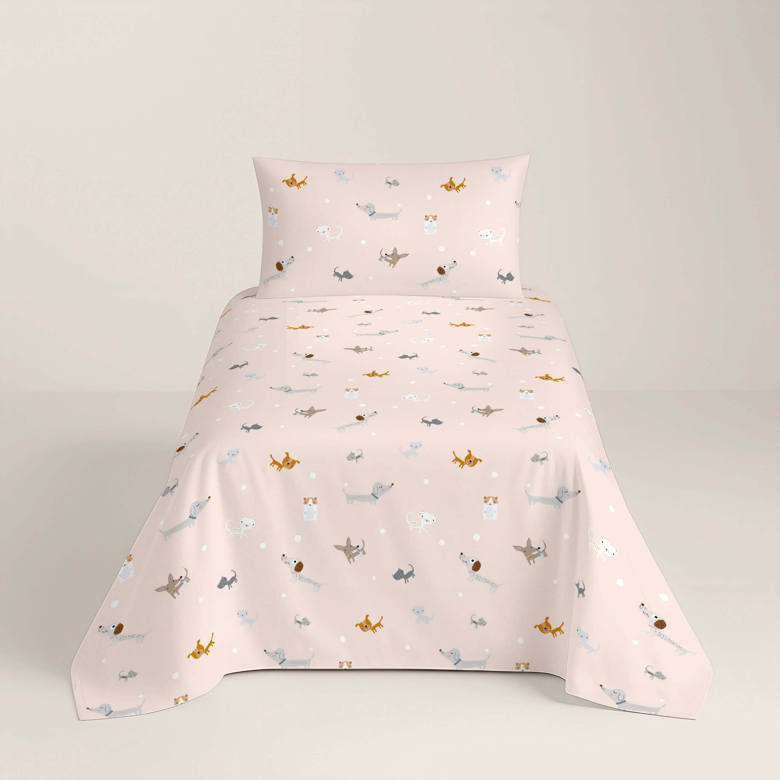 Juego de Sábanas Estampadas - Infantil - Incluye 1 Funda de Almohada - 100% Algodón - Amigos Peludos Reverso