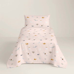 Juego de Sábanas Estampadas - Infantil - Incluye 1 Funda de Almohada - 100% Algodón - Amigos Peludos Reverso