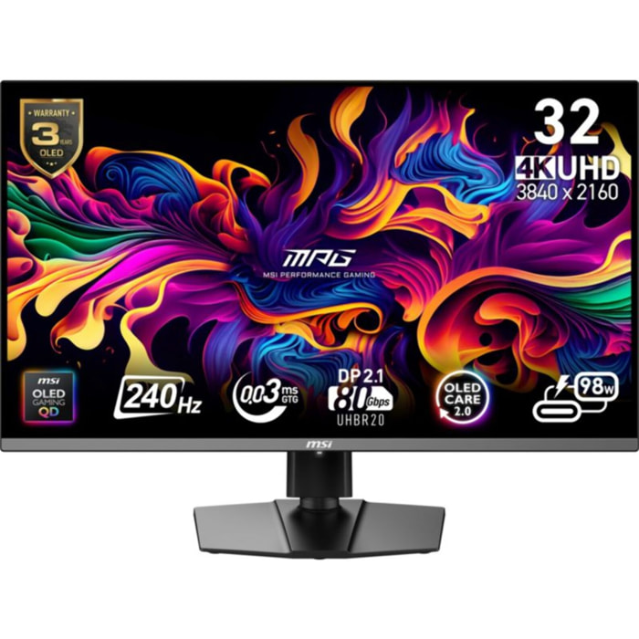 Ecran PC Gamer MSI MPG 322URX 32" WUHD 240Hz QD-OLED HDR True Black 400 HDMI 2.1 USB-C 90W