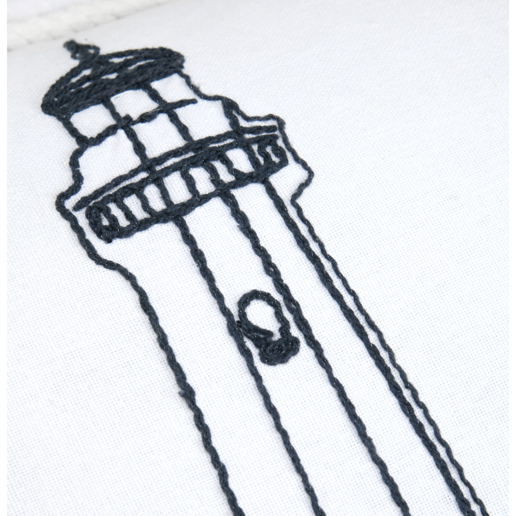 Coussin polycoton brodé style bord de mer - Blanc