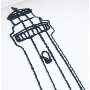 Coussin polycoton brodé style bord de mer - Blanc